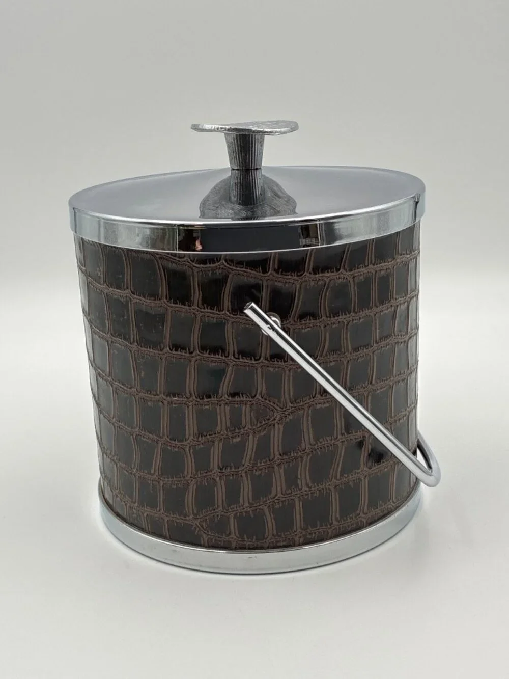 Serv-Master Creations Brown Faux Alligator Croc Ice Bucket Chrome Handle Lid